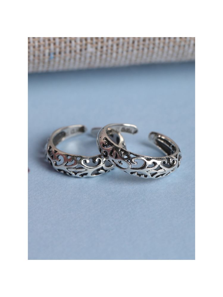 CLARA 925 Silver Size Adjustable Intricate Toe Rings Pair Gift For Women And Girls-picture-12