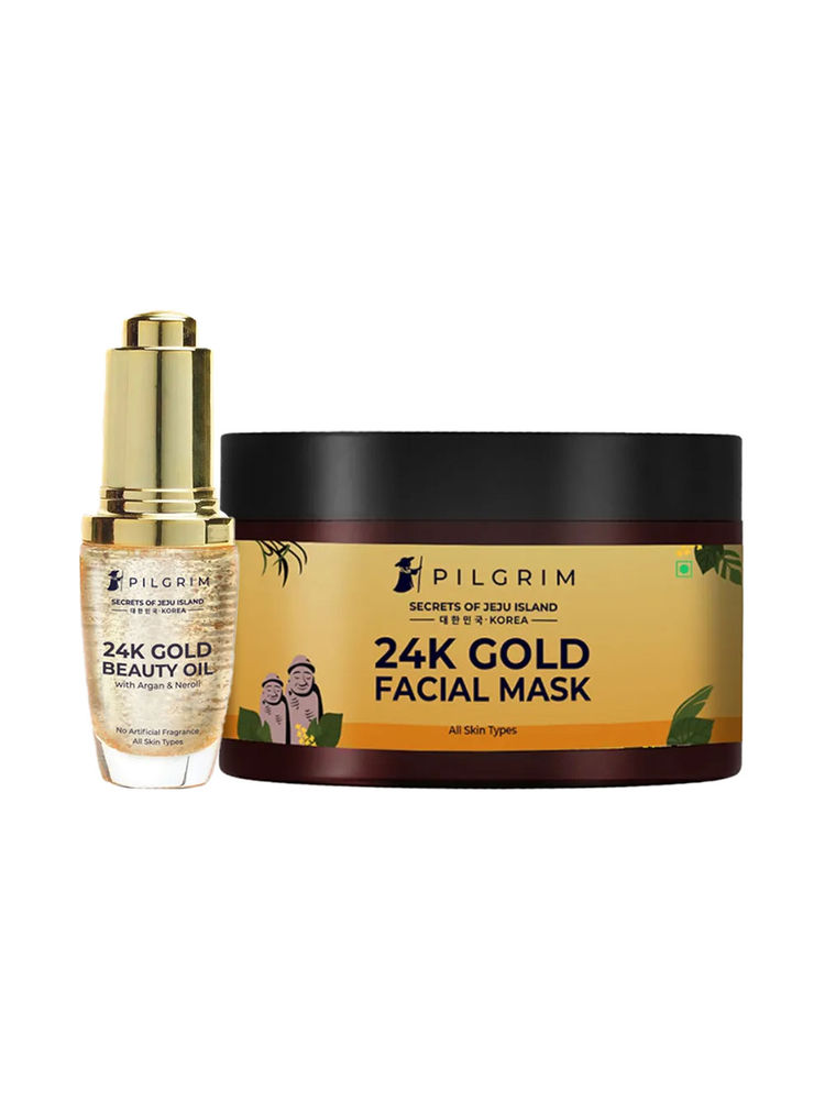 Pilgrim 24k Gold Facial Kit With Gold Mask And Oil Combo