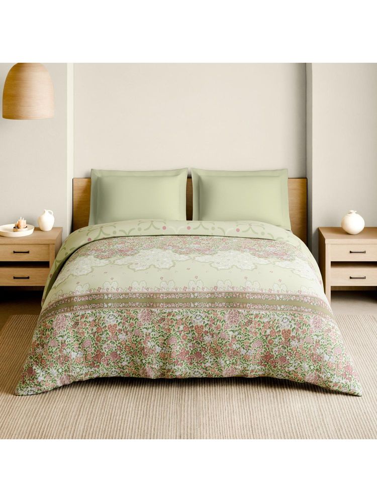 SPACES Paper Mache 210 Tc 100% Cotton Floral Print Double Quilt - Light Yellow-image-36