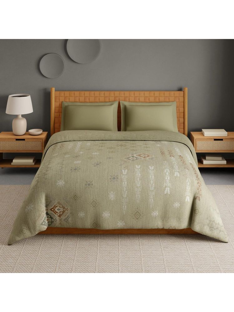 SPACES Aztec 210 Tc Hygro Cotton Geometric Design Double Quilt - Olive-image-31