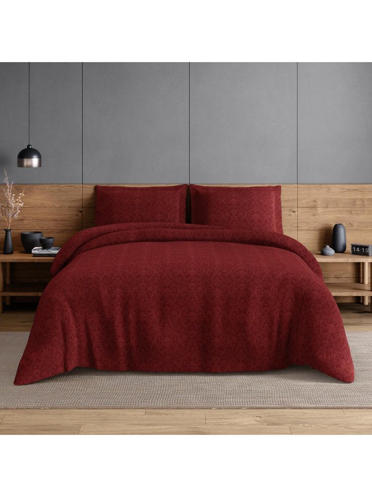 SPACES Damask 100% Cotton Ornate Print King Bedsheet with 2 Pillow Covers - Dark Red-picture-27