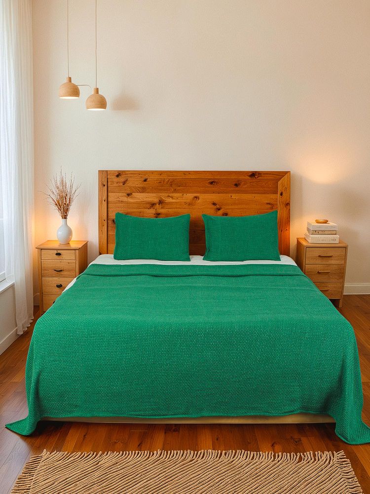 House This Aravalli Double Bedcover In Green Colour with Cotton-image-25