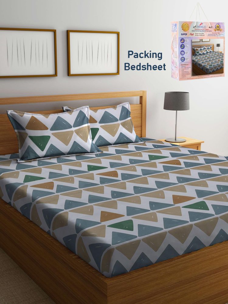 FABINALIV Multicolor Geometric Cotton Blend Super King Bedsheet with 2 Pillow Covers-picture-26