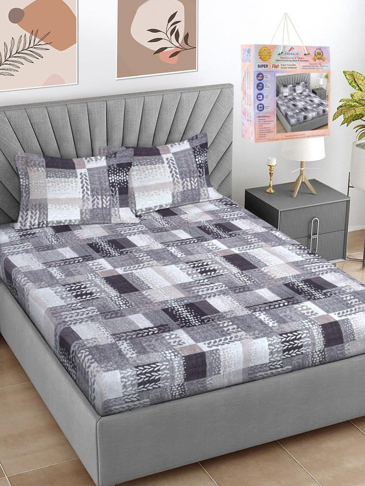 FABINALIV Multicolor Geometric Cotton Blend Super King Bedsheet with 2 Pillow Covers-image-17