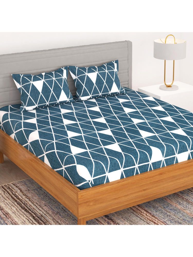 Story@Home Bedspun 150 Tc Microfiber Blue 1 U Double Bed Sheet with 2 Pillow Covers-image-37