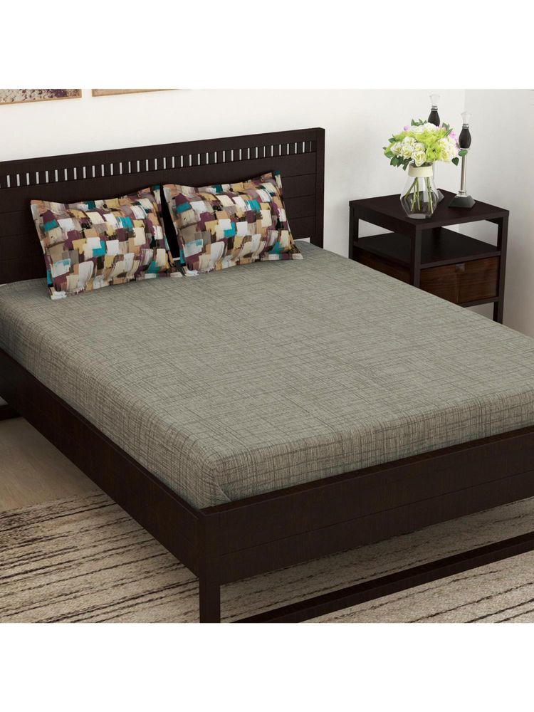 Story@Home 152 Tc Grey Solid 1 King Bedsheet with 2 Pillow Covers-image-36