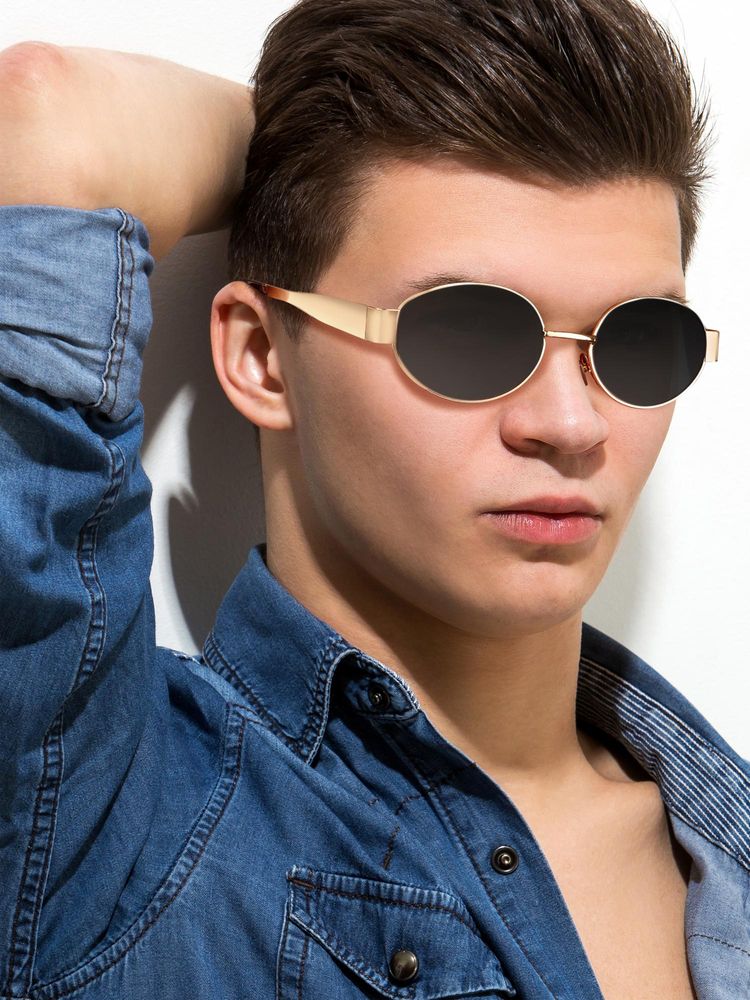 ROYALTAIL Unisex Golden Frame And Black Glass Vintage Trendy Oval Sunglasses (58)