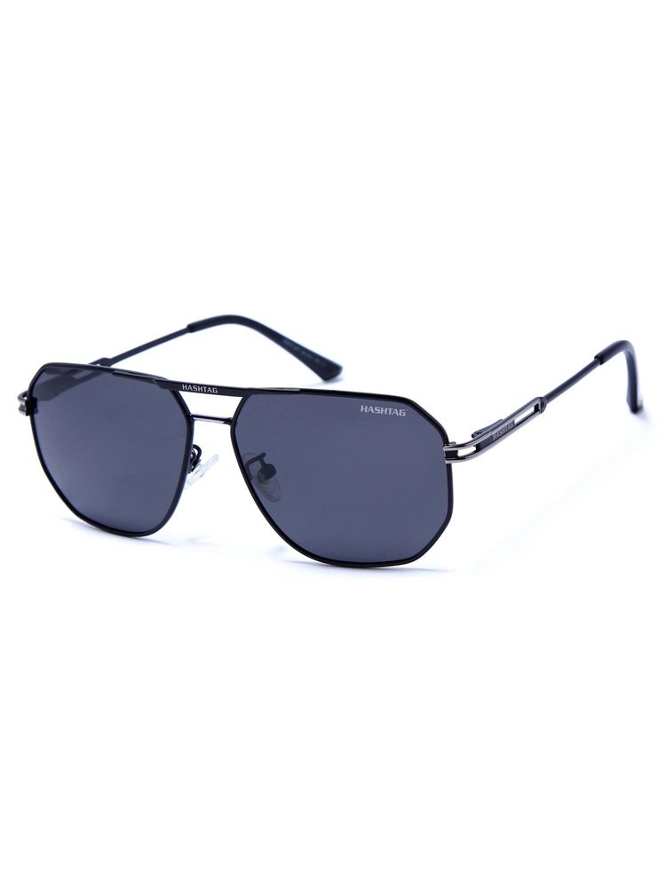 HASHTAG EYEWEAR Unisex Full Rim Polarized & 100 UV Protected Navigator Grey Lens Sunglasses (58)-picture-36