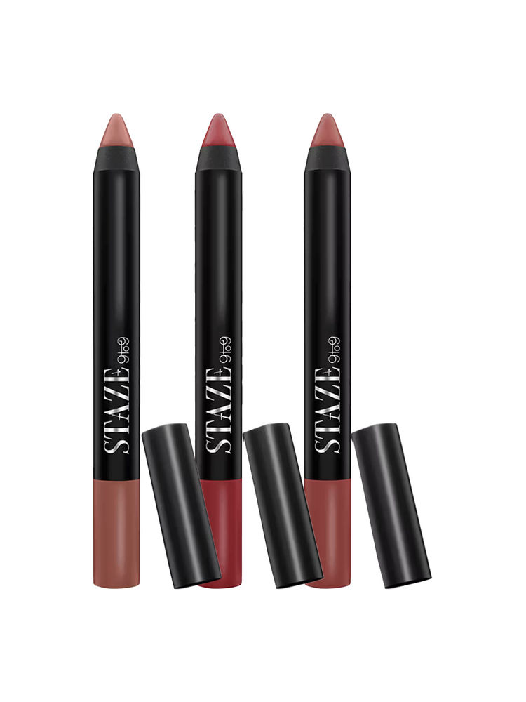 STAZE Pout On Matte Tranfer-proof Lip Crayon (Coffee Talk+Cocoa,Crush+Royally Ruby) - Pack of 3-image-14