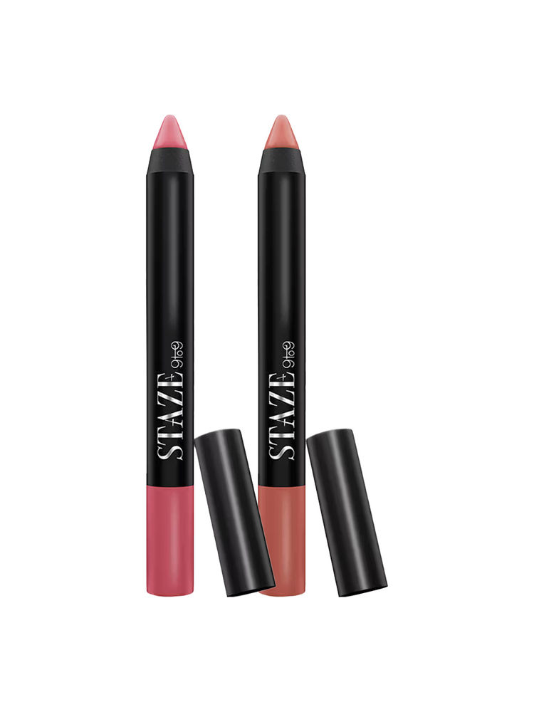 STAZE Pout On Matte Tranfer-proof Lip Crayon (Downtown Blush + Dusty Rose) - Pink Nudes - Pack of 2-image-13