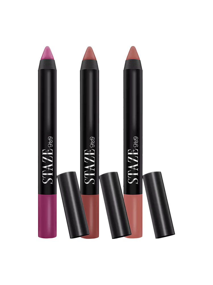 STAZE Pout On Matte Tranfer-proof Lip Crayon - Top Picks(Nude Whisper+Coffee,Talk+Fine Wine)-image-49