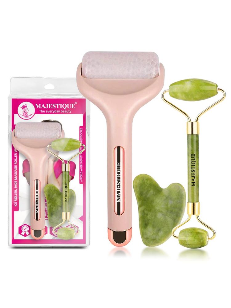 Majestique Face Massage Kit With Ice Roller, Jade Massager And GuaSha