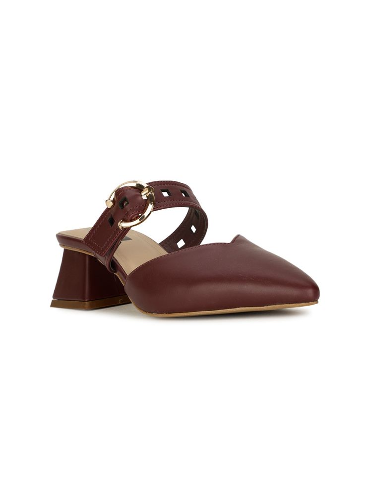 Bata Maroon Women Buckle Heels-image-2