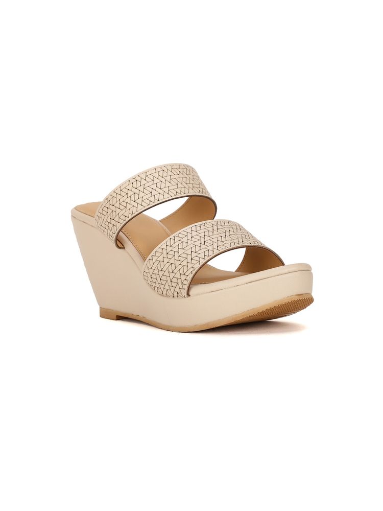 Bata Beige Women Slip-On Heels