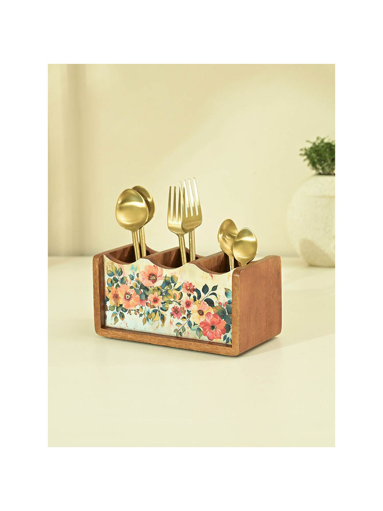 Brick Brown Pastel Flora Cutlery Holder / Caddy-image-6