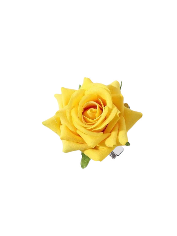 Matra Rose Hair Clip Artificial Flower Accessory Bridal Floral Brooch Pin Bun Braid Juda - Yellow-image-30