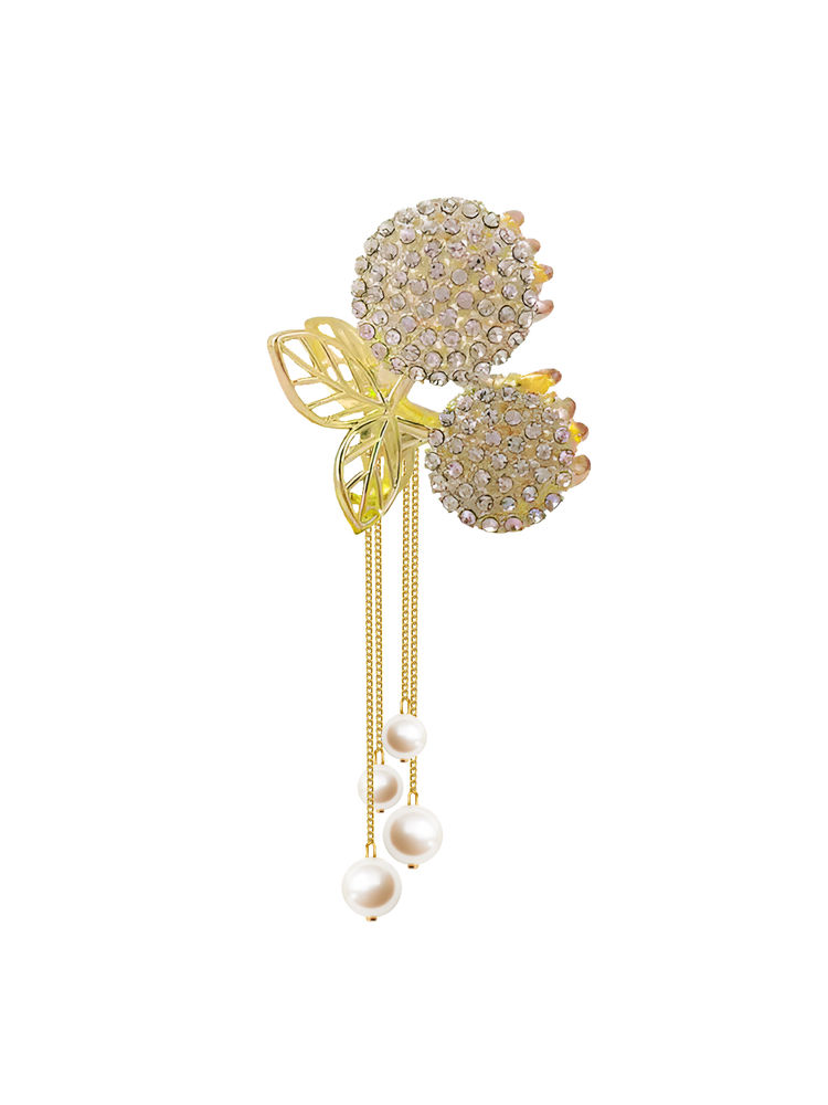 Matra Embellished Cherry Hair Claw Clip Rhinestone Tassel Pearl Studded Gold Butterfly Clutcher-picture-40