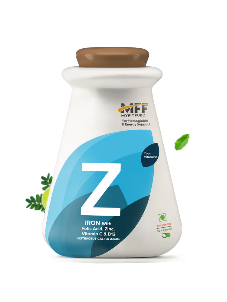 MyFitFuel Iron (For 6 Months)+ Folic Acid, Zinc, Vitamin C & B12 Supplement for Hemoglobin & Energy