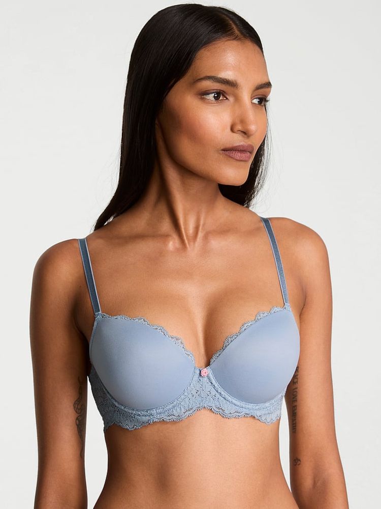 victoria's secret intimates Victoria's Secret Dream Angels Smooth And Lace Lightly Lined Demi Bra Blue-picture-26