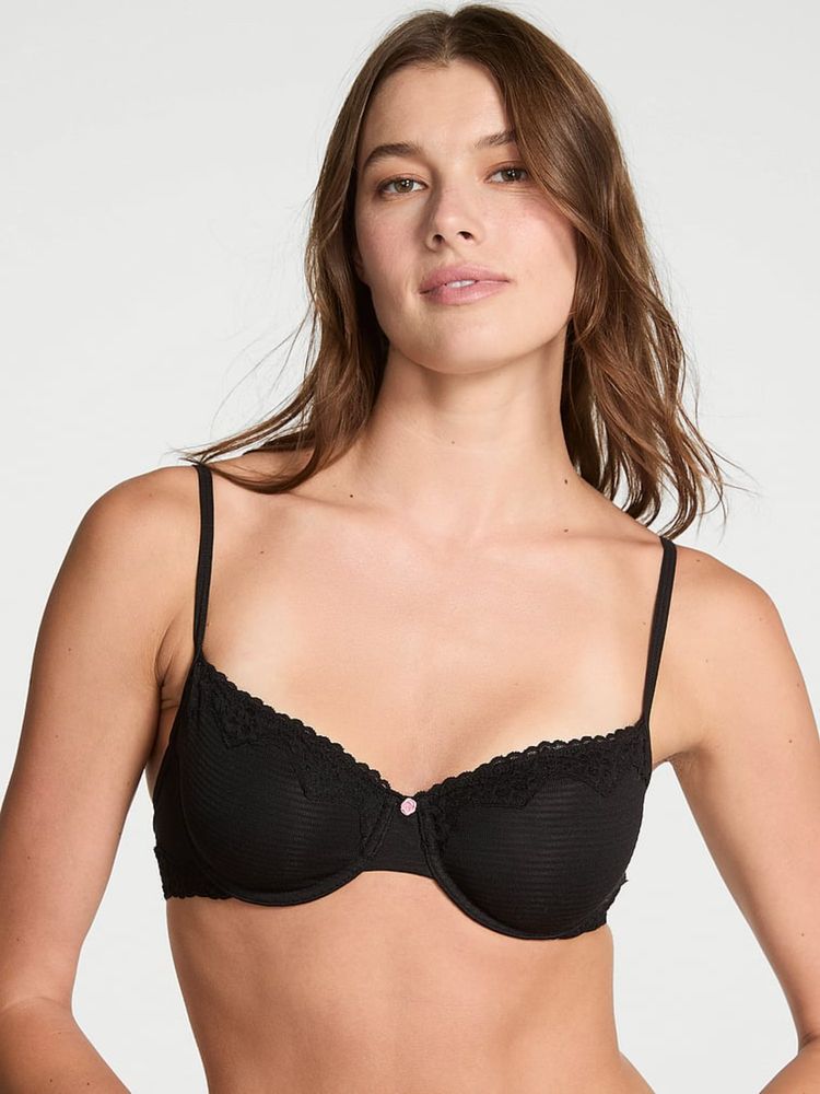 Victoria's Secret The T-Shirt Cotton Shadow Stripe Unlined Demi Bra Black-image-10