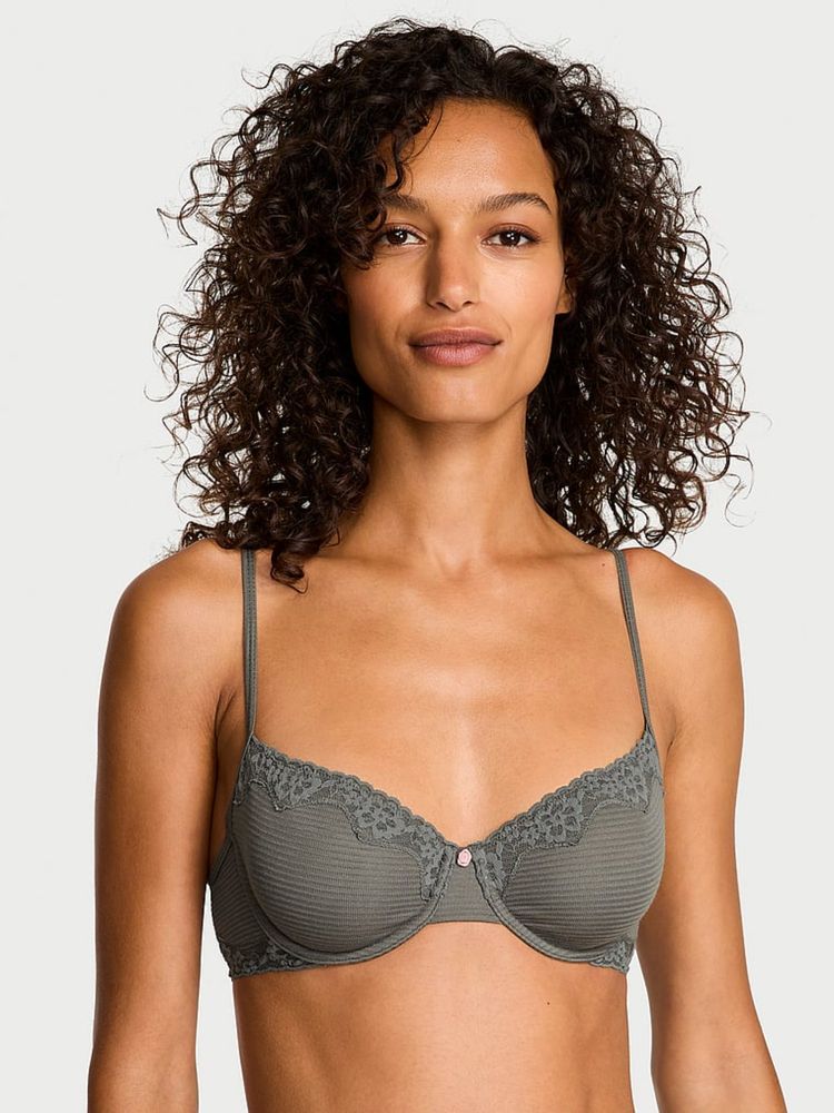 Victoria's Secret The T-Shirt Cotton Shadow Stripe Unlined Demi Bra Green-image-25