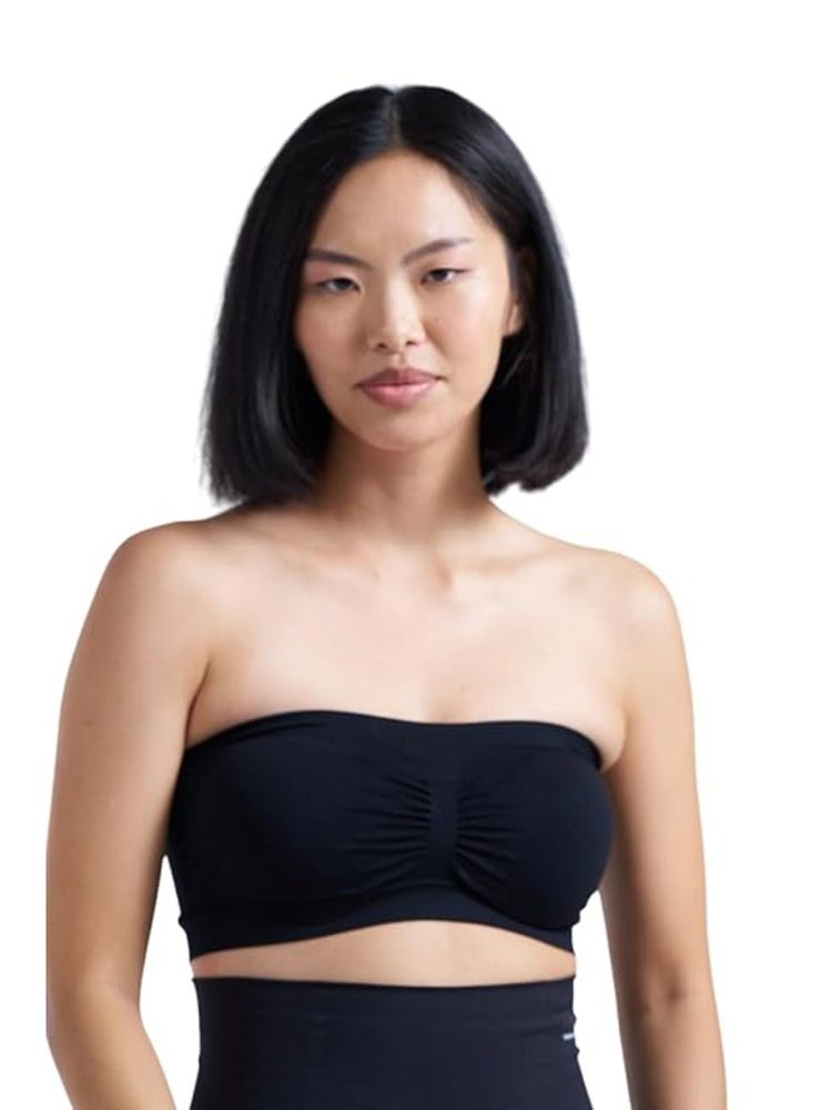 BRACHY Half Coverage Lightly Padded Comfort Seamless Rapid Dry Bandeau Tube Bra Black-image-29