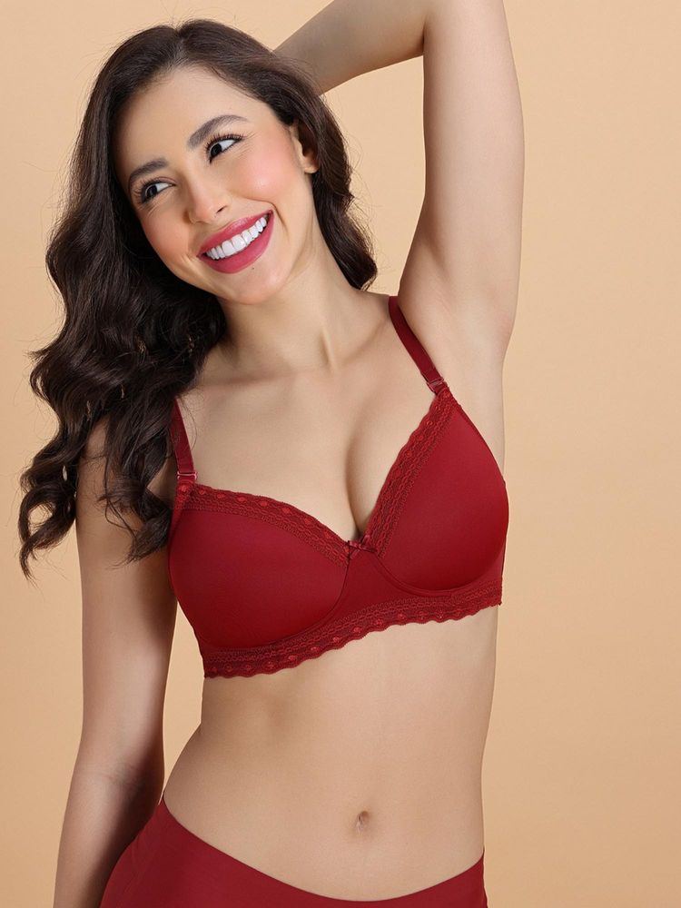 Zivame Padded Non Wired 3/4Th Coverage T-Shirt Bra - Sundried Tomato-picture-26