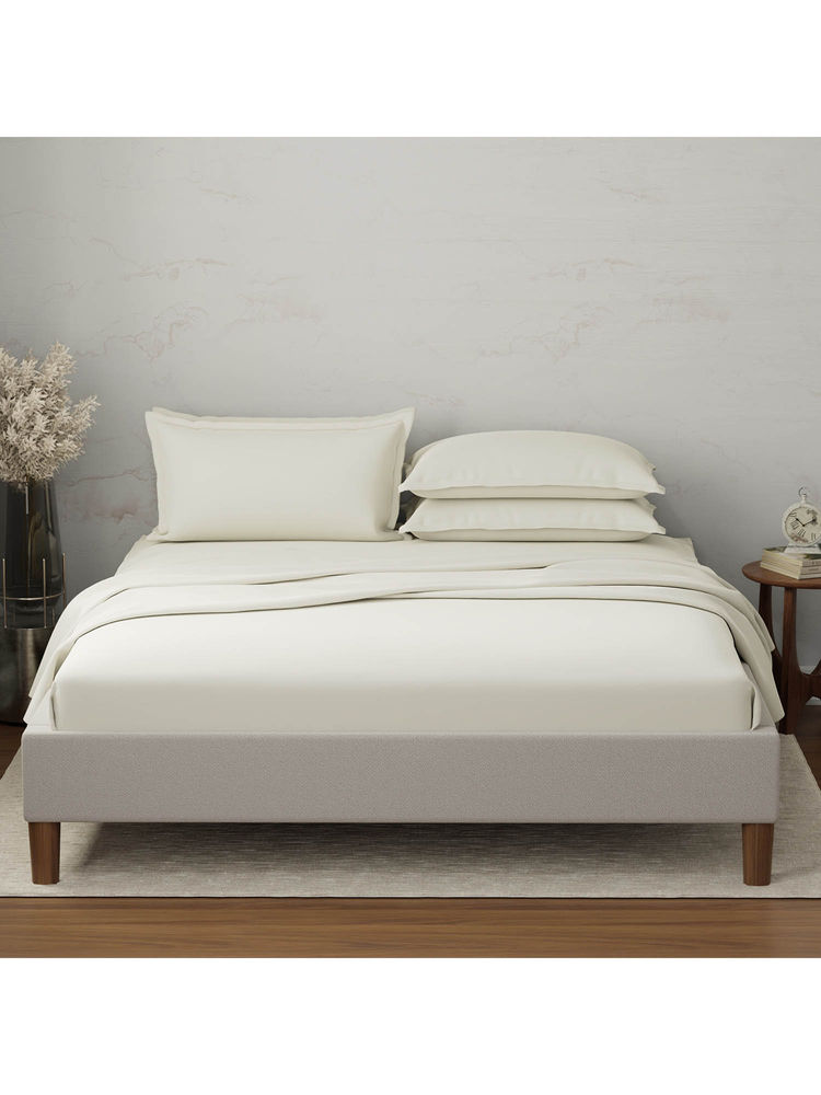 Boutique Living Emblem 100% Cotton 300 Tc White Solid King Dyed Bedsheet With 4 Pillow Covers-image-44