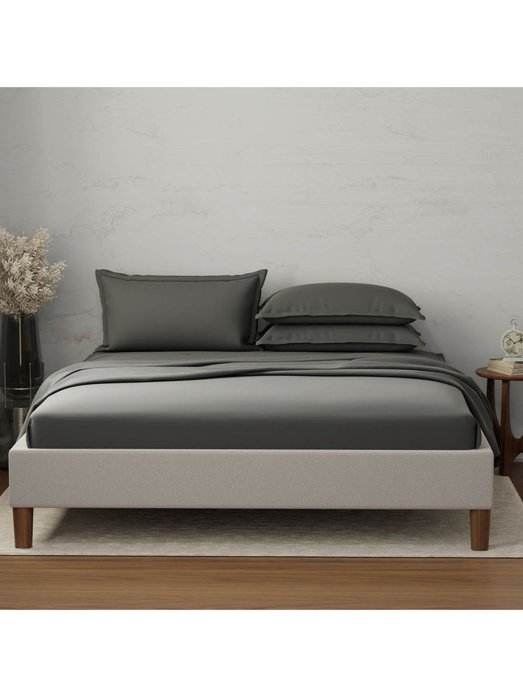 Boutique Living Emblem 100% Cotton 300 Tc Black Solid King Dyed Bedsheet With 4 Pillow Covers-image-26