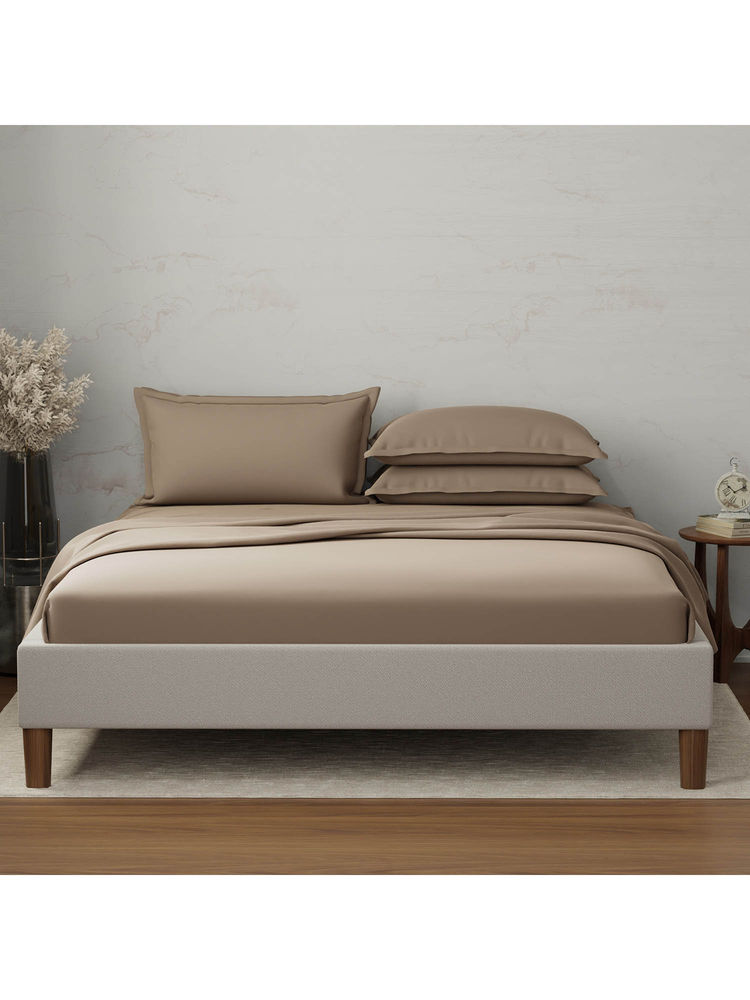 Boutique Living Emblem 100% Cotton 300 Tc Brown Solid King Dyed Bedsheet With 4 Pillow Covers-image-43