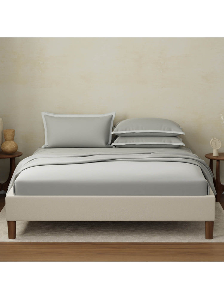 Boutique Living Cotton Charm 400 Tc 100% Cotton Grey King Size Dyed Bedsheet With 4 Pillow Covers-image-7