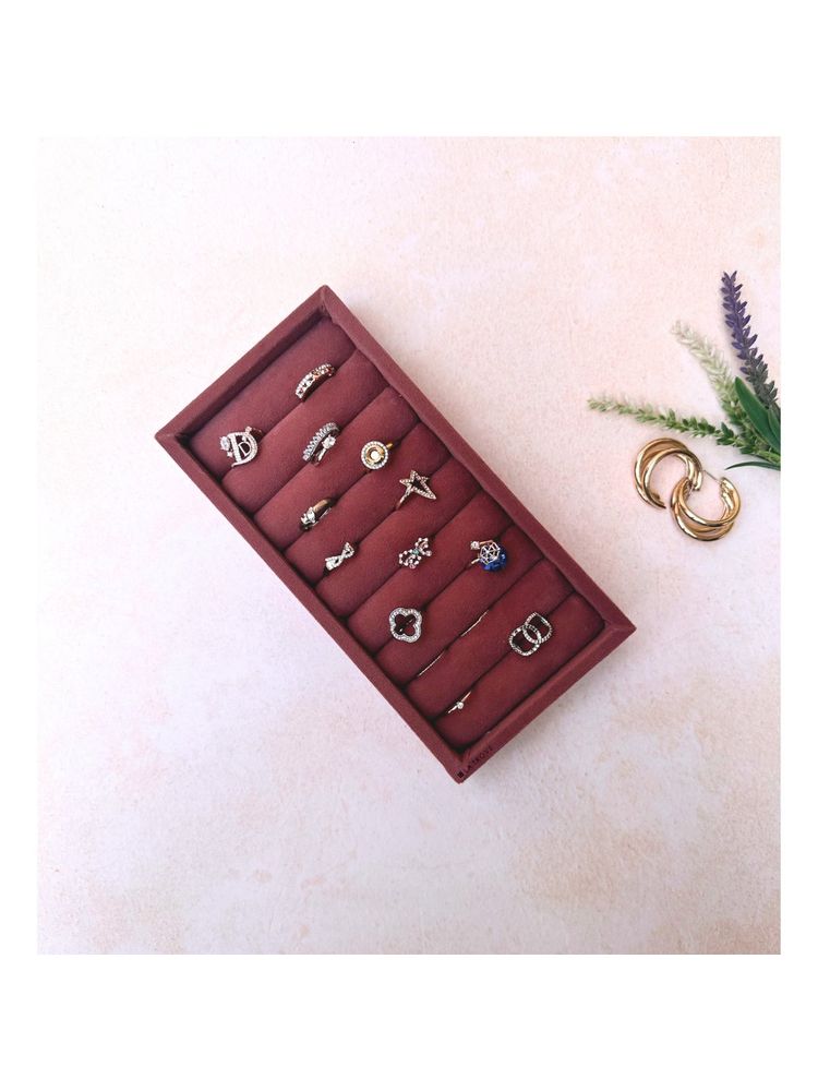 La Trove Premium Velvet Rings & Cufflinks Organizer Mini Jewellery Tray Dark pink-picture-27