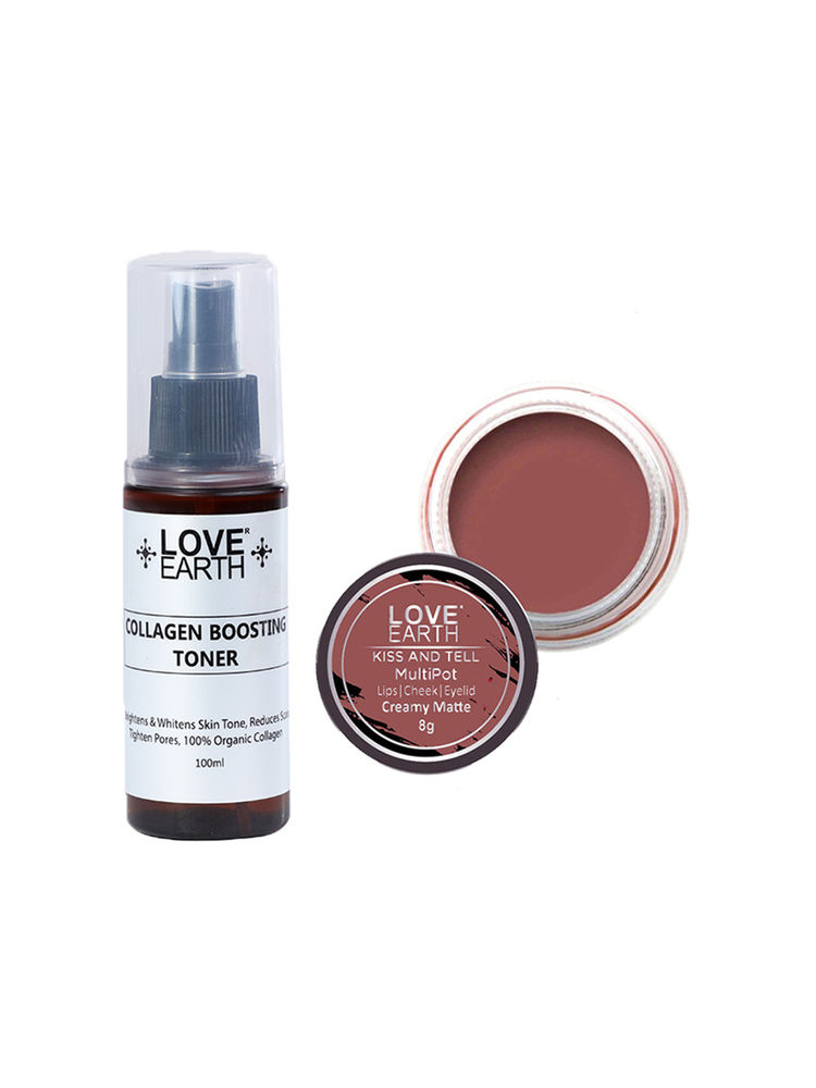 Love Earth Lip Tint & Cheek Tint Kiss And Tell + Collagen Boosting Toner