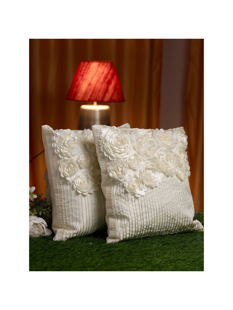 HOSTA HOMES Polyester Embellished Floral Cushion Covers Pack Of 2