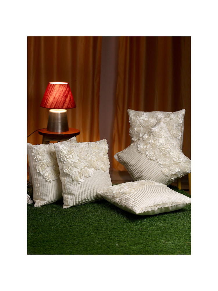 HOSTA HOMES Polyester Embellished Floral Cushion Covers Pack Of 5-image-10