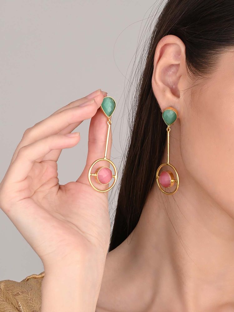 Anvik Gold Plated Multi-Color Stone Drop Earring-image-31