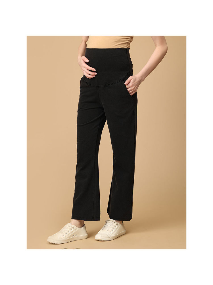 The Mom Store Black Maternity Knit Denims With Belly Support-image-3
