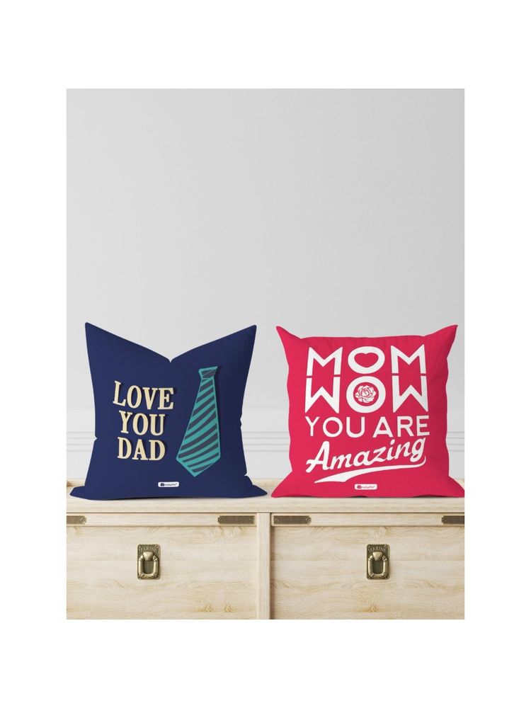 Indigifts Mom You Are Amazing and Love You Dad Multi Cushion (Pack of 2) (12x12 inches)-picture-20