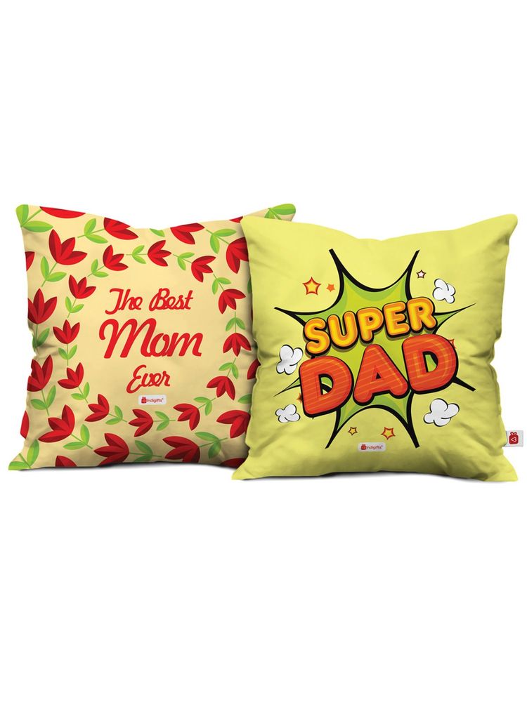 Indigifts Anniversary Gift Best Mom and Super Dad Cushion (Pack of 2) (12x12 inches)-picture-15