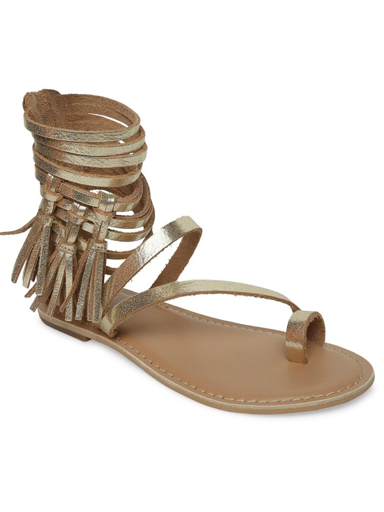 Tao Paris Women Gold Flat Gladiator With Tassle-picture-17