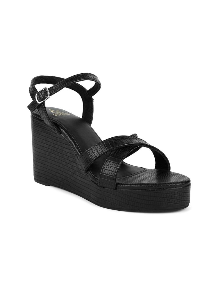 Tao Paris Women Shadow Black Wedge Sandals-image-11