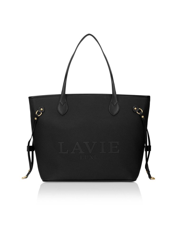 Lavie Luxe Black Synthetic Leather Textured Handbag-image-10