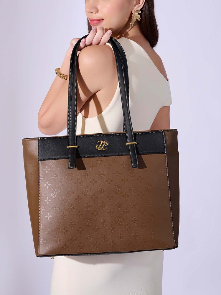 Lavie Signature Tan Synthetic Leather Textured Handbag-picture-13