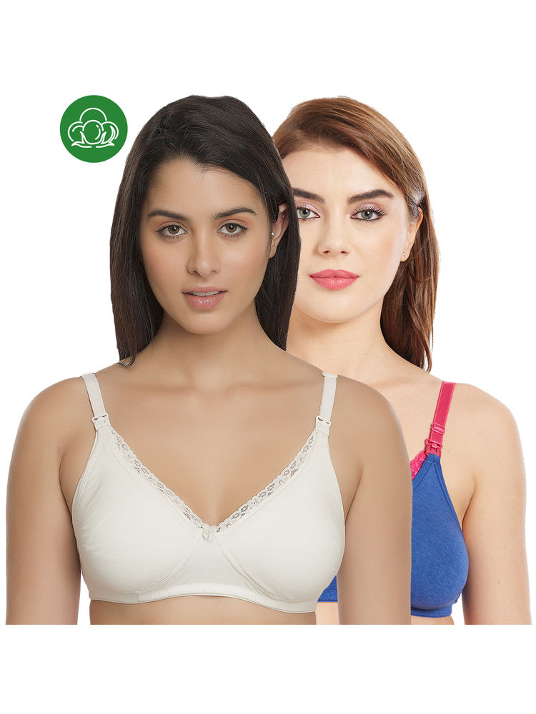 Inner Sense Organic Cotton Antimicrobial Laced Nursing Bra Pack of 2 - Multi-Color-picture-12