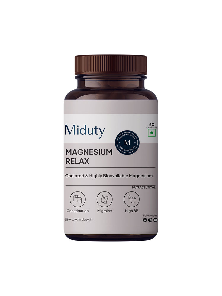 Miduty Magnesium Relax Chelated Migraine High BP Constipation Magnesium Bisglycinate