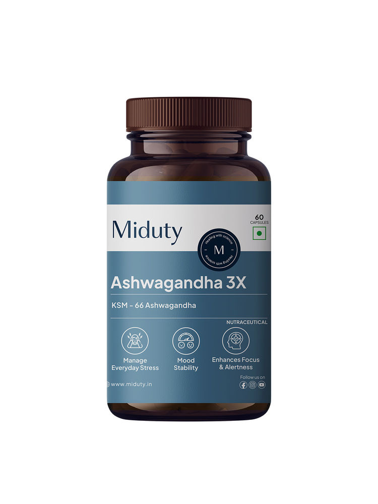 Miduty KSM 66 Ashwagandha 3x Stress Mood Stamina Cortisol Purely Potent