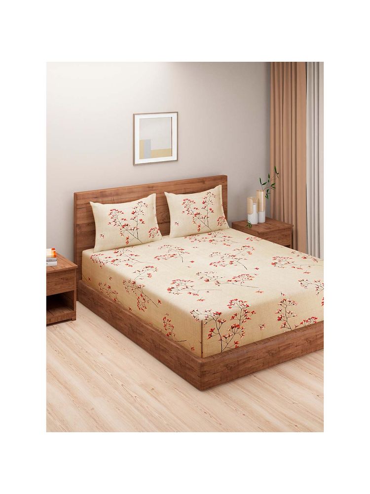 Swayam Beige 210 TC Pure Cotton Bedsheet with Pillow Covers (Queen)-picture-43