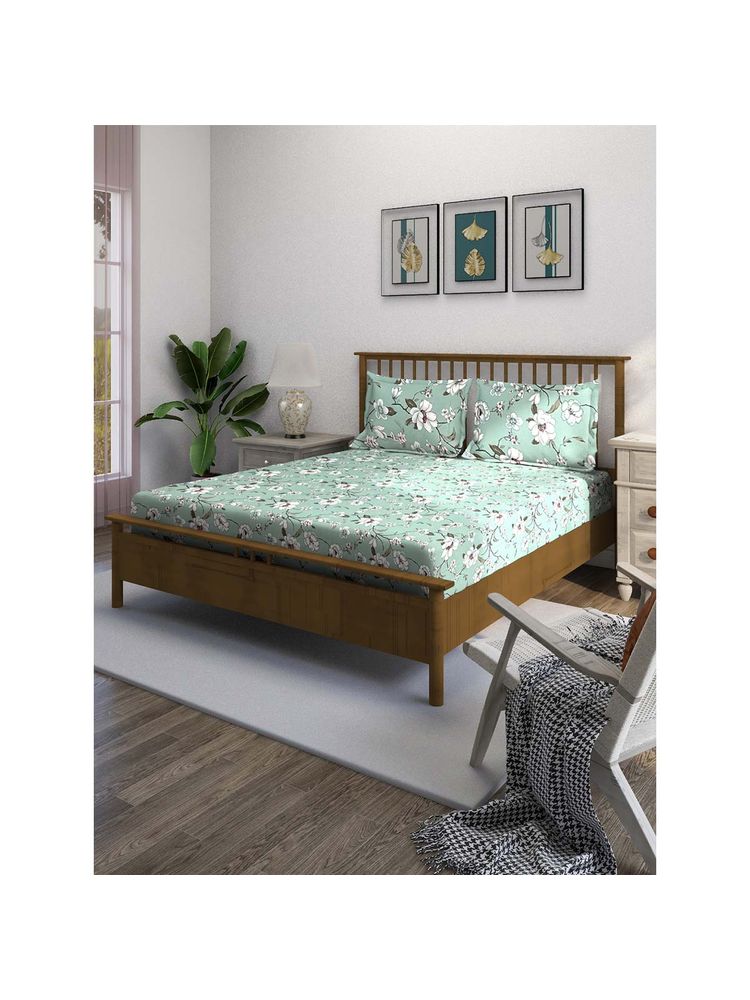 Swayam Green Floral 210 TC Pure Cotton Bedsheet with Pillow Covers-picture-9