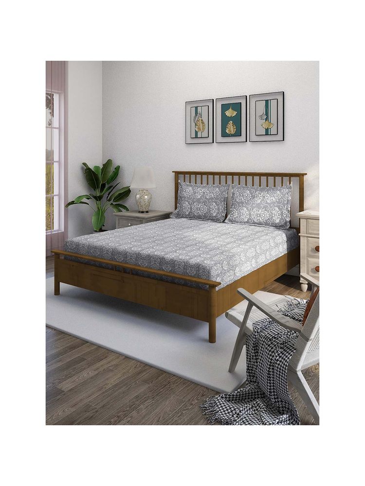 Swayam Grey 210 TC Pure Cotton Bedsheet with Pillow Covers-picture-5
