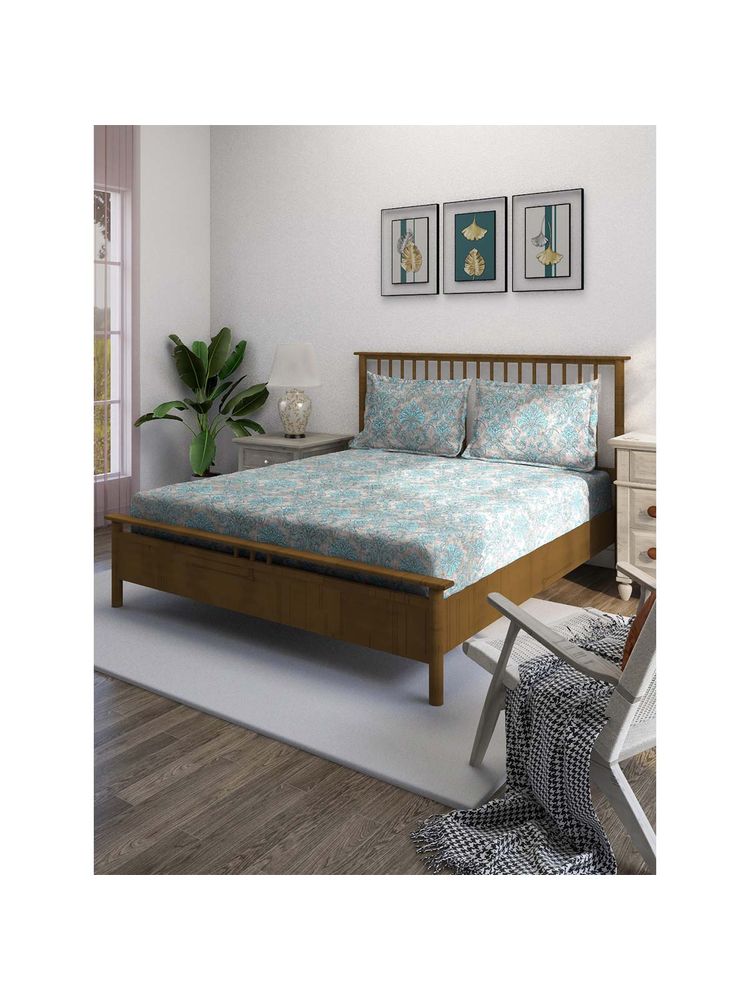 Swayam Turquoise Ethnic 210 TC Pure Cotton Bedsheet with Pillow Covers-picture-10